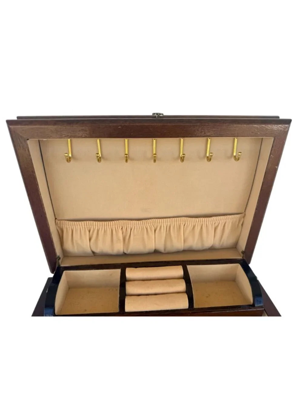 Vintage 1987 Wooden Jewelry Box Rosalco Commodore Collection Velvet Interior